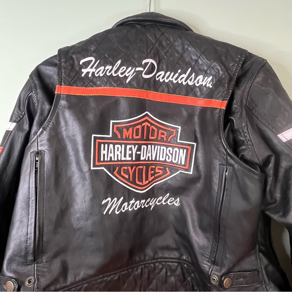 Harley-Davidson Black Leather Jacket with Orange Accents